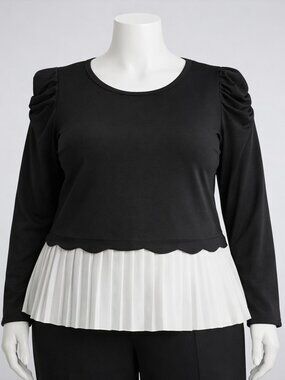 BY DESIGN Pria Long Sleeve Twofer Top (Plus) 1x BLACK/ WHITE NWT
